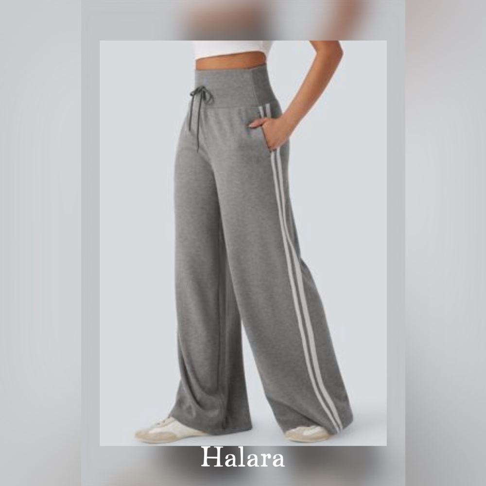 HALARA Gray Wide-Leg Joggers with Side Stripes